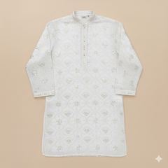 Kurta Fabric ManTire Designer Silk Embroidery Colour Off White