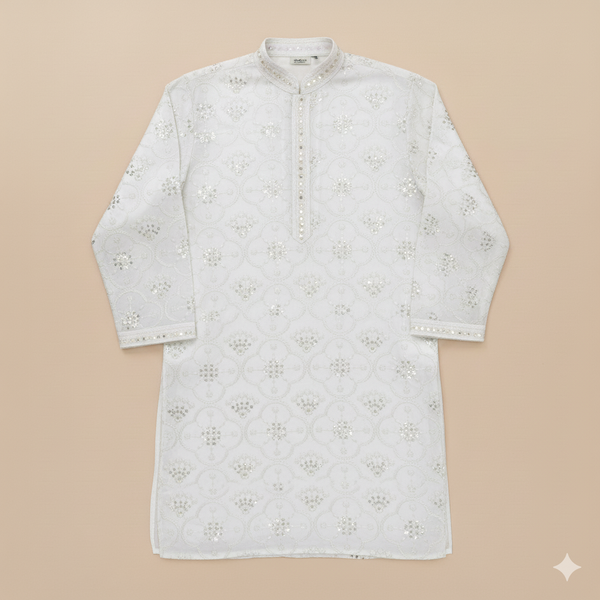 Kurta Fabric ManTire Designer Silk Embroidery Colour Off White