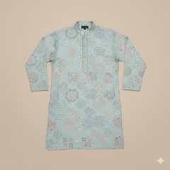 Kurta Fabric ManTire Designer Silk Embroidery Colour Aqua  Blue