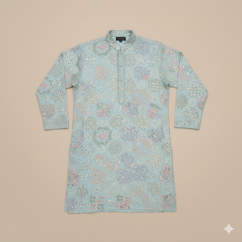 Kurta Fabric ManTire Designer Silk Embroidery Colour Aqua  Blue
