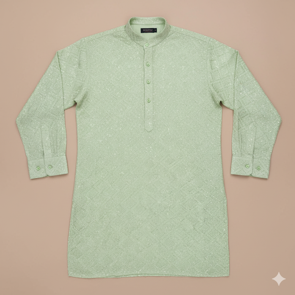 Kurta Fabric ManTire Designer Silk Embroidery Colour Gin Green