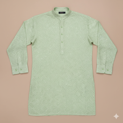 Kurta Fabric ManTire Designer Silk Embroidery Colour Gin Green
