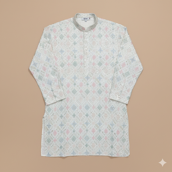 Kurta Fabric ManTire Designer Silk Embroidery Colour Off White