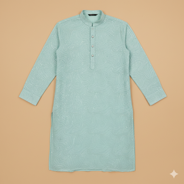 Kurta Fabric ManTire Designer Silk Embroidery Colour Mint Green