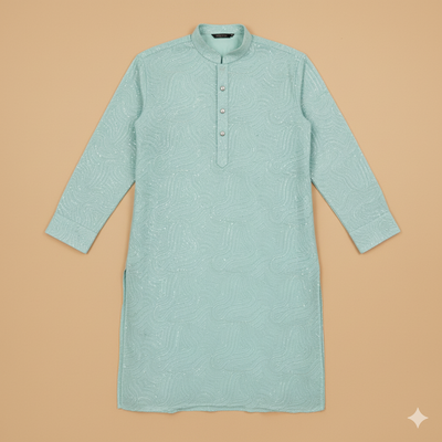 Kurta Fabric ManTire Designer Silk Embroidery Colour Mint Green
