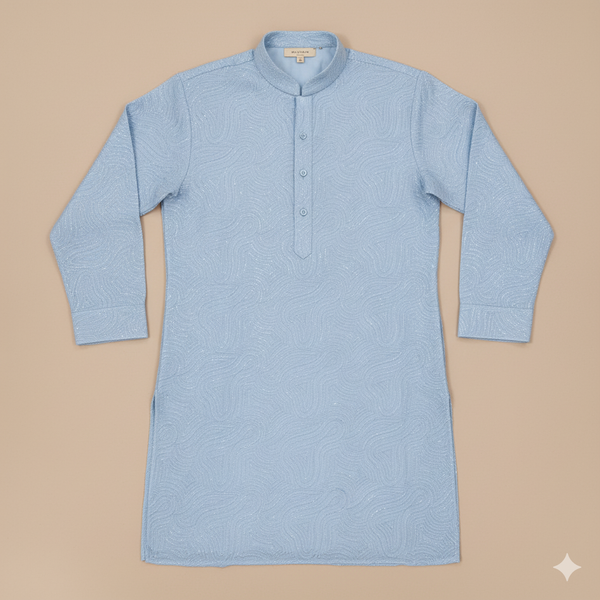 Kurta Fabric ManTire Designer Silk Embroidery Colour Silky Blue