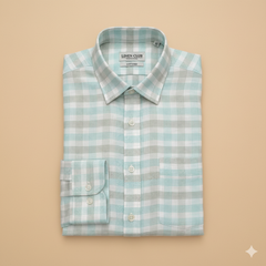 Shirt & Kurta Fabric Linen Club Pure Linen Check Colour Mint Green N White