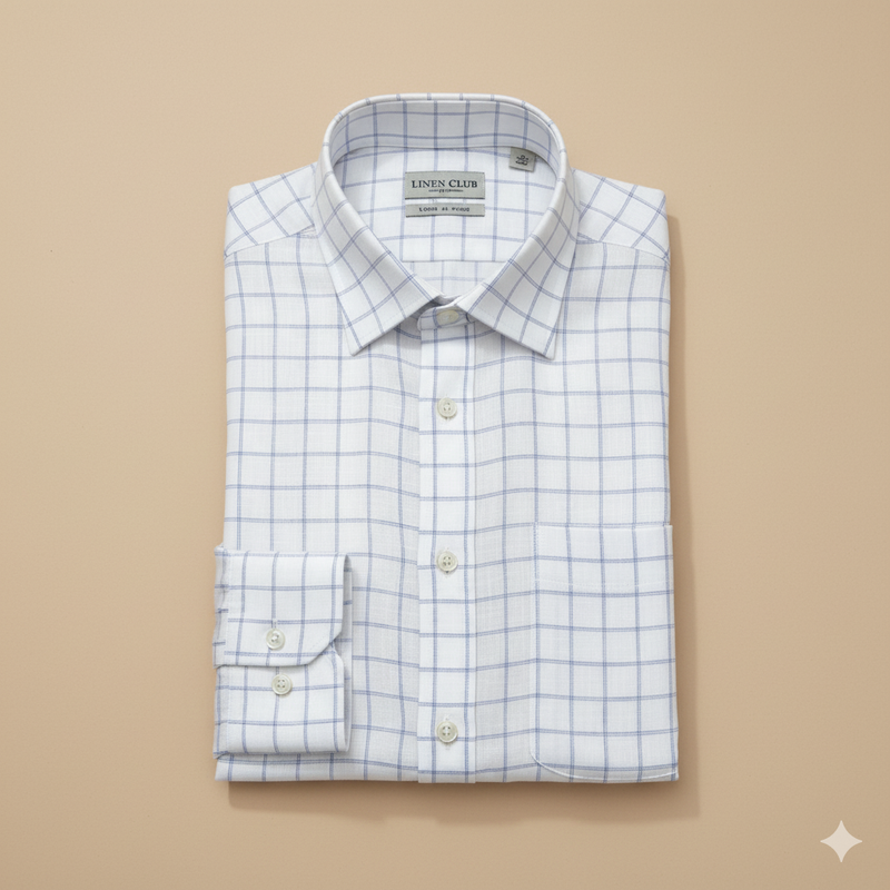 Shirt & Kurta Fabric Linen Club Pure Linen Check Colour Light Grey N White