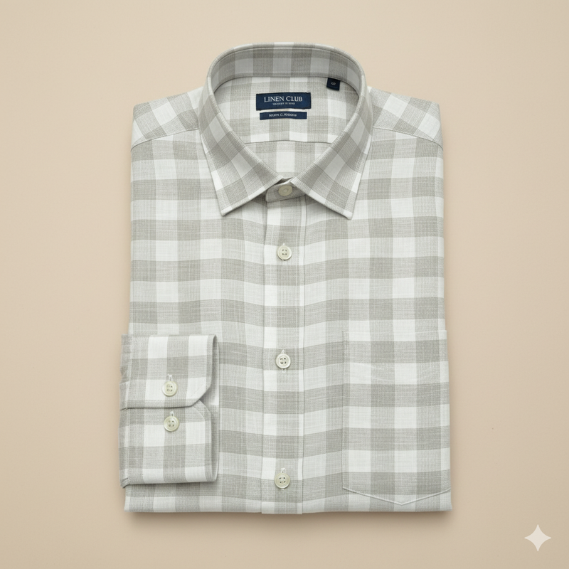 Shirt & Kurta Fabric Linen Club Pure Linen Broad Check Colour Light Brown