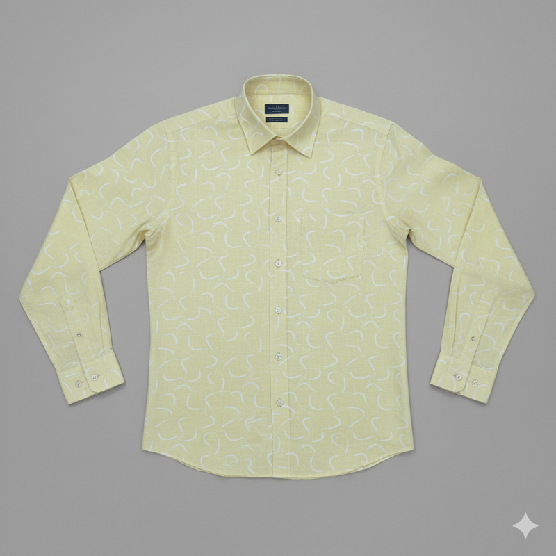 Shirt Fabric Linen Club Pure Linen Printed Colour Blond Yellow