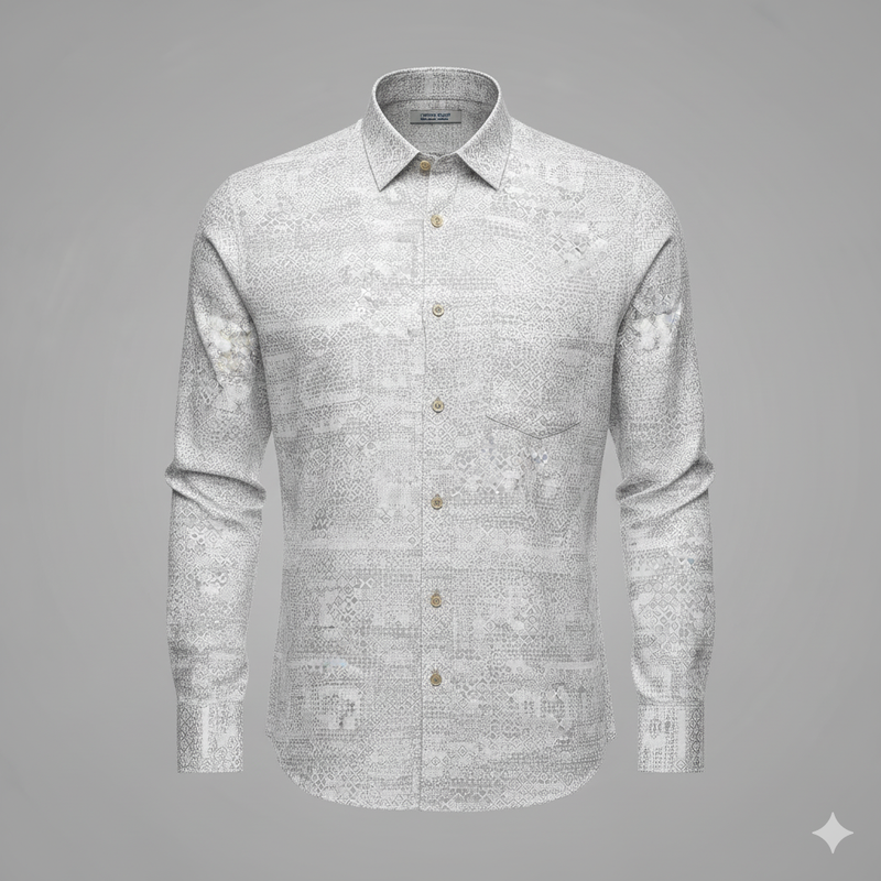 Shirt & Kurta Fabric Linen Club Pure Linen Printed Colour Grey N White