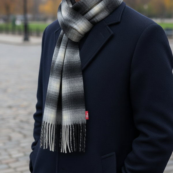 Raymond Pure Wool Muffler Colour Dull Black N Off White