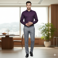 Pant Shirt Combo Pack Siyaram Silver Pant, Plain Poly Cotton Plum Purple Shirt Fabric