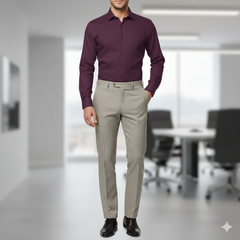 Pant Shirt Combo Pack Siyaram Beige Pant, Plain Poly Cotton Dark Maroon Shirt Fabric