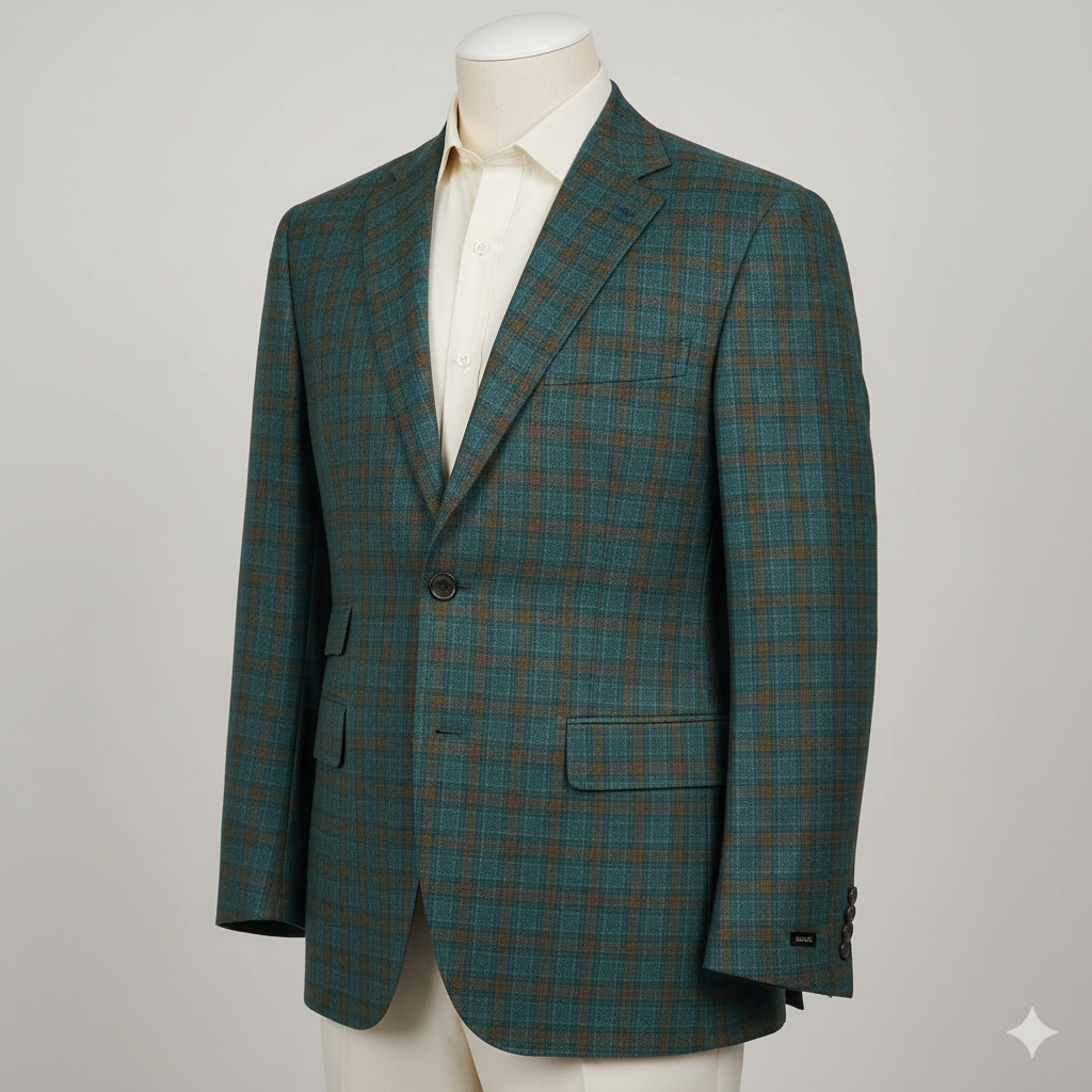 Tweed Blazer Fabric Raymond Wool Blended Check Colour Viridian Green