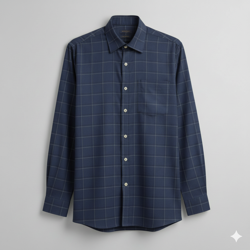 Shirt Fabric Mantire Poly Cotton Broad Check Colour Dark Blue