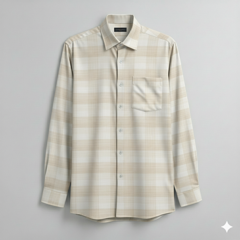 Shirt Fabric Mantire Poly Cotton Broad Check Colour Light Brown