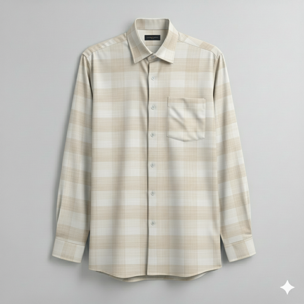 Shirt Fabric Mantire Poly Cotton Broad Check Colour Light Brown