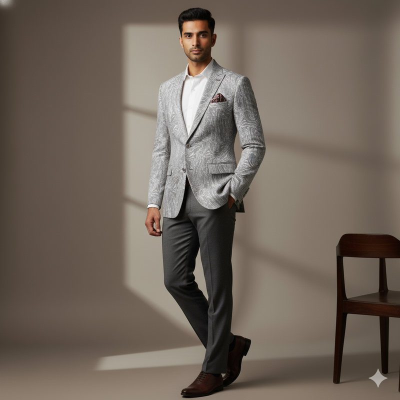 Blazer Fabric ManTire Italian Printed Colour Ash Brown