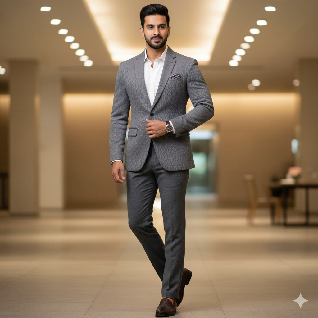 Blazer Fabric ManTire Italian Jacquard Colour Seal Grey