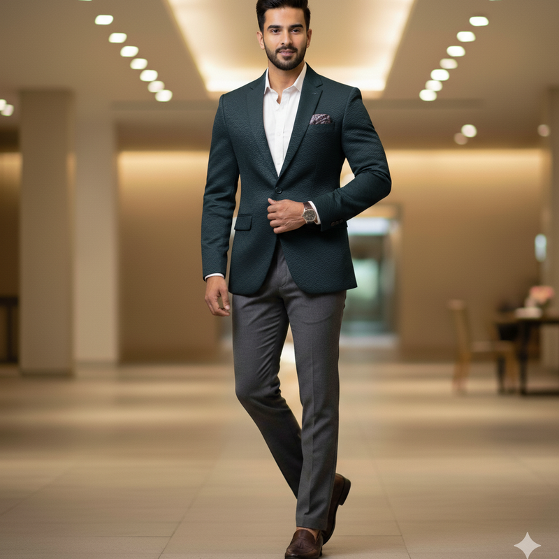 Blazer Fabric ManTire Italian Jacquard Colour Dark Green