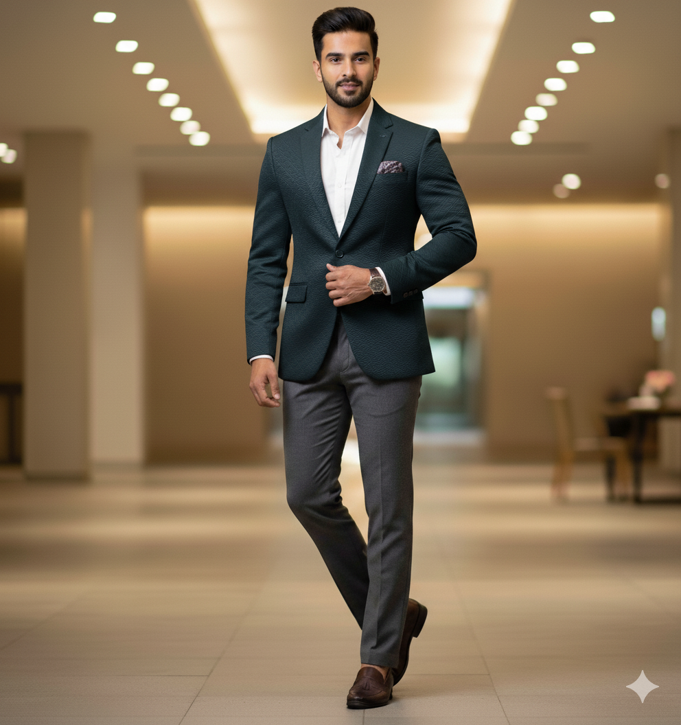 Blazer Fabric ManTire Italian Jacquard Colour Dark Green