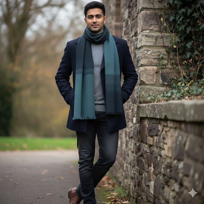 Raymond Pure Wool Muffler Colour Blue N Black