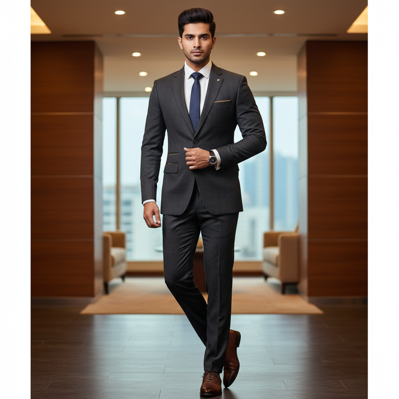 Suit Fabric Raymond Super Fine Wool Blended Check Color Espresso Coffee