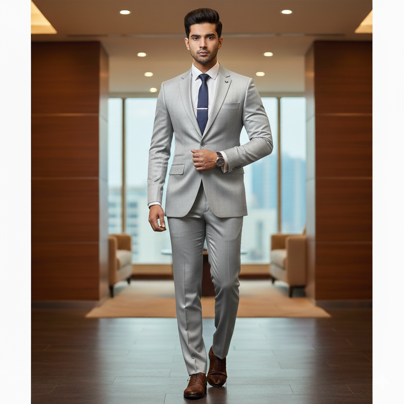 Suit Fabric Raymond Super Fine Wool Blended Textured Color Silver Grey