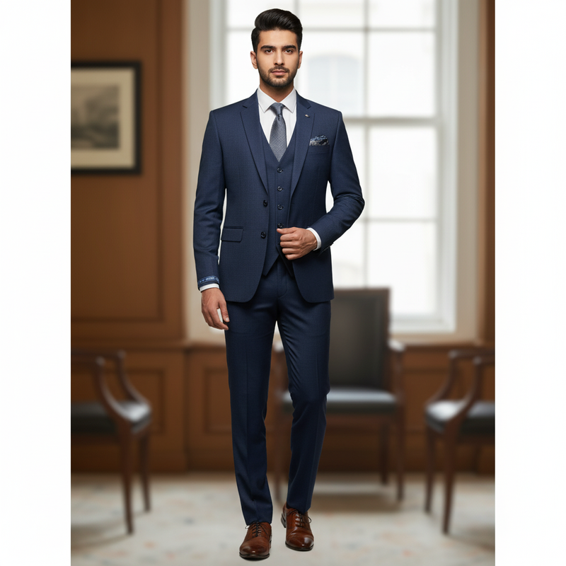 Suit Fabric Raymond Wool Blended Dobby Color Berry Blue