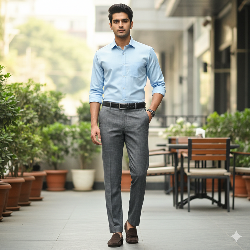 Trouser Fabric Siyaram Poly Viscose Check Color Worsted Grey