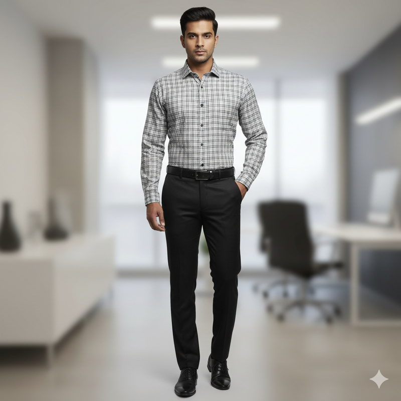 Warm Shirt Fabric Ocm Mix Check Colour Black N Light Grey