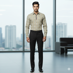 Warm Shirt Fabric Ocm Mix Check Colour Golden Beige