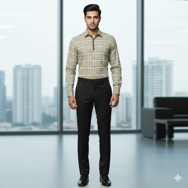 Warm Shirt Fabric Ocm Mix Check Colour Golden Beige