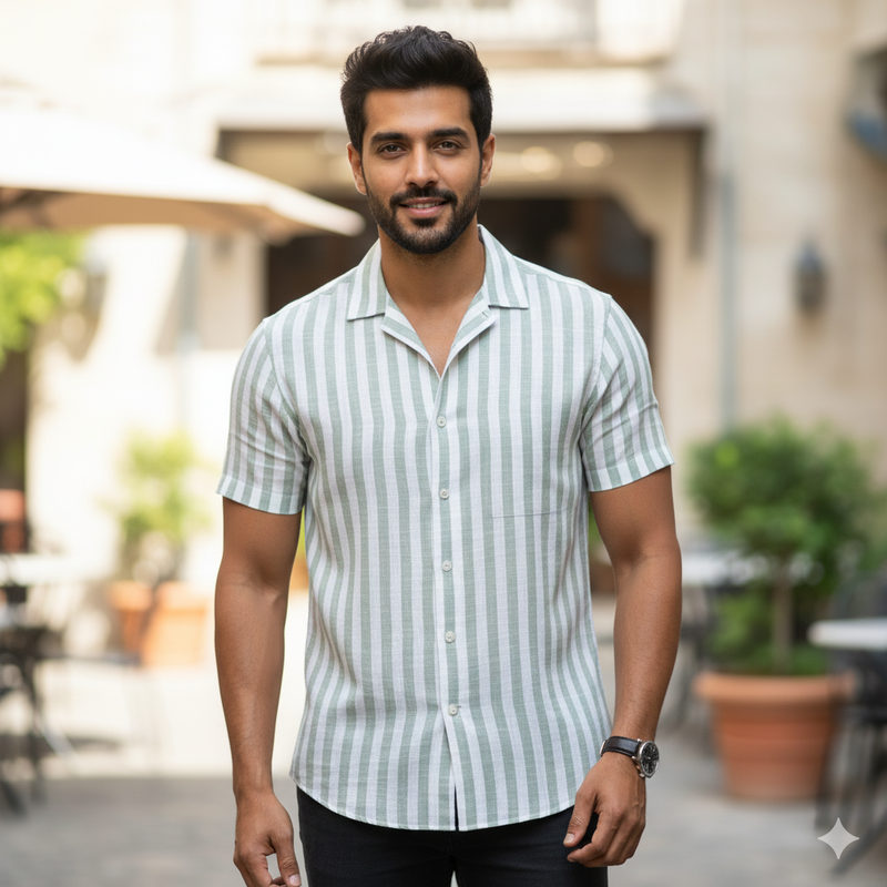 Shirt Fabric Linen Club Pure Linen Patta Lining Colour Light Green N White