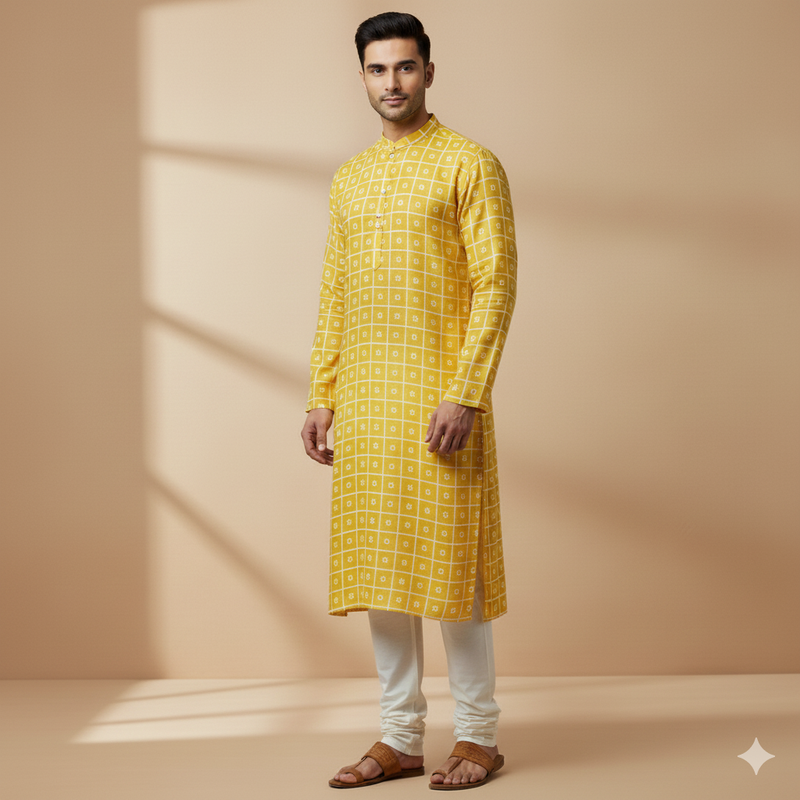 Solino 60 LEA Pure Linen Butta Shirt n Kurta Fabric Colour Mango Yellow
