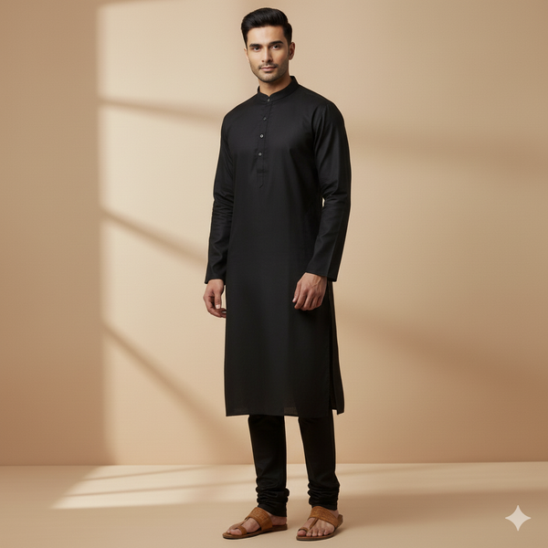 Kurta Pajama Fabric ManTire 100% Cotton Premium Plain Colour Black