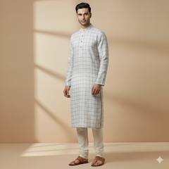 Shirt & Kurta Fabric Linen Club Pure Linen Check Colour Light Brown N Off White