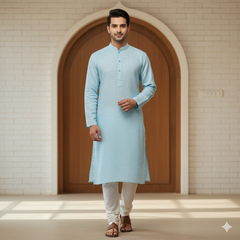 Kurta Fabric Linen Club Pure Linen Pin Lining Colour Sea Blue