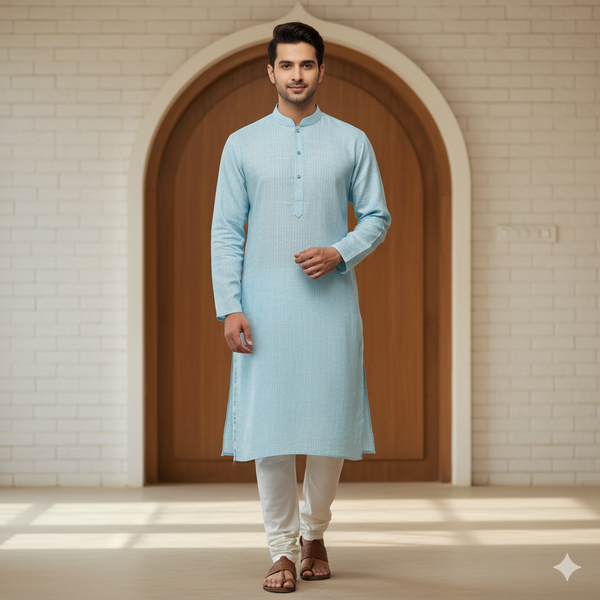 Kurta Fabric Linen Club Pure Linen Pin Lining Colour Sea Blue