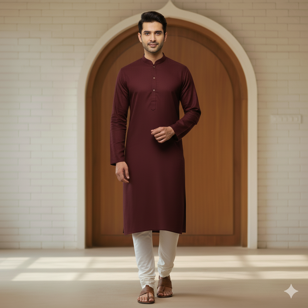Kurta Pajama Fabric ManTire 100% Cotton Premium Plain Colour Dark Maroon
