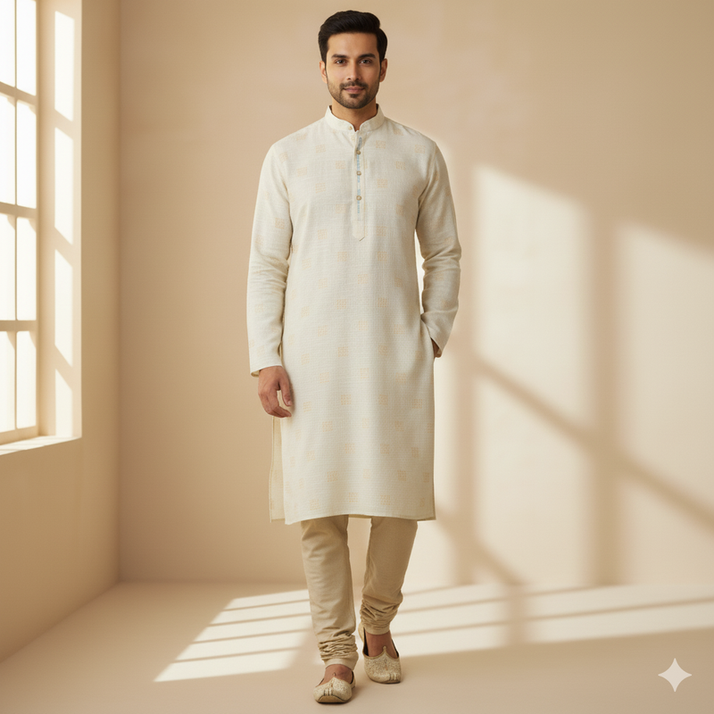 Kurta Fabric Linen Club Pure Linen Printed Colour Light Beige