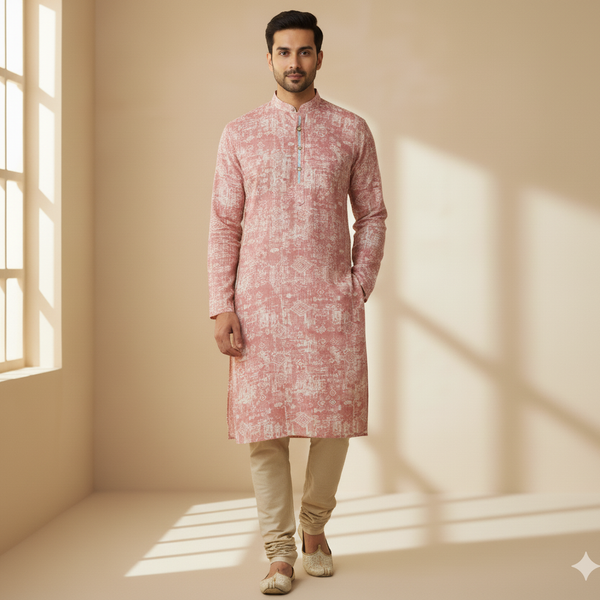 Shirt n Kurta Fabric Stiff Pure Cotton Premium Digital Printed Colour Rose Pink