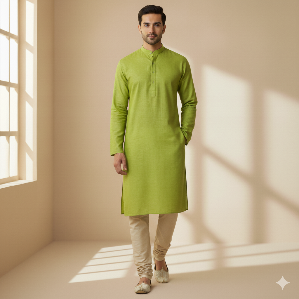 Kurta Pajama Fabric ManTire 60s Giza Cotton Premium Plain Colour Forest Green