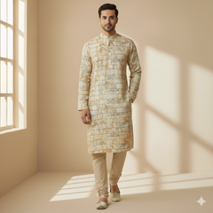 Kurta Fabric Linen Club Linen Cotton Mix Digital Printed Colour Light Brown