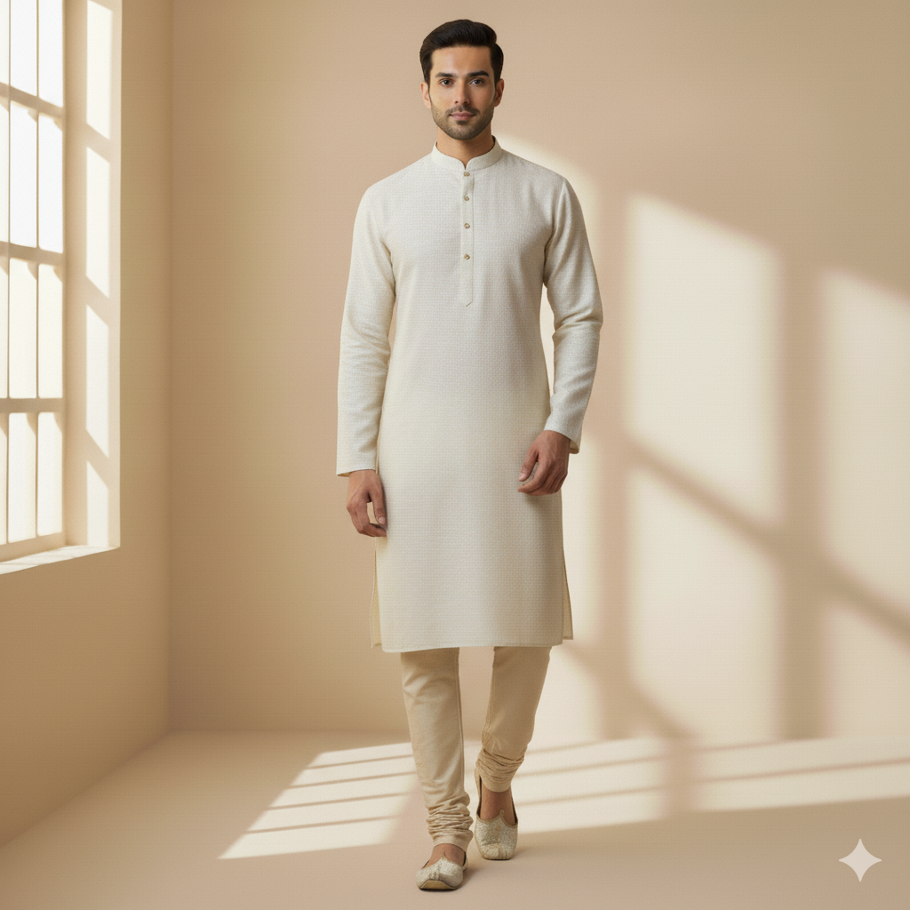 Shirt n Kurta Fabric Stiff Pure Cotton Self Dotted Premium Colour Light Buff