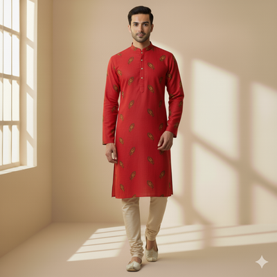Shirt n Kurta Fabric Stiff Pure Cotton Print Premium Colour Red