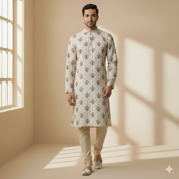 Shirt n Kurta Fabric Stiff Pure Cotton Premium Digital Printed Colour Light Silver