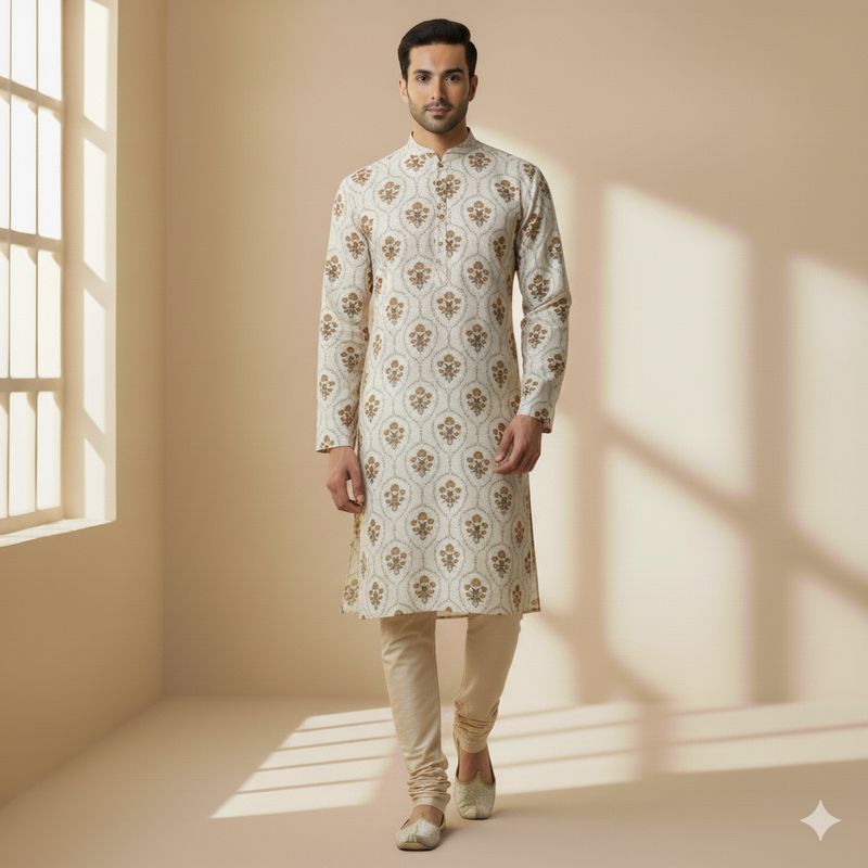 Shirt n Kurta Fabric Stiff Pure Cotton Premium Digital Printed Colour Light Silver