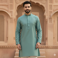 Kurta Pajama Fabric ManTire 100% Cotton Premium Plain Colour Viridian Green